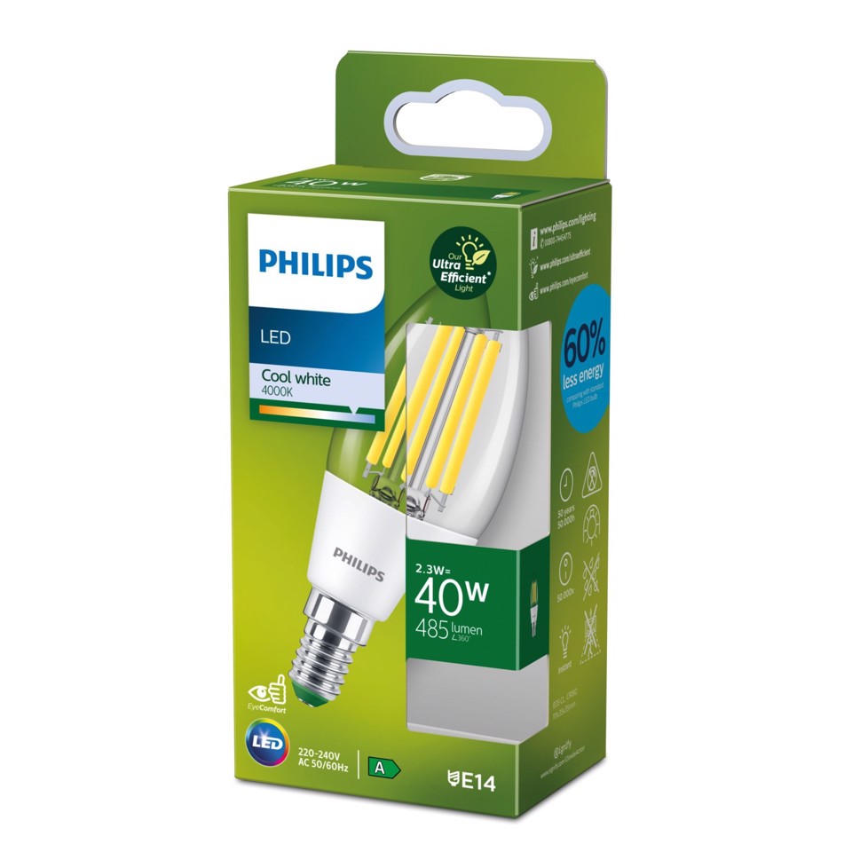 Philips Lampadina candela trasparente a filamento 40 W B35 E14