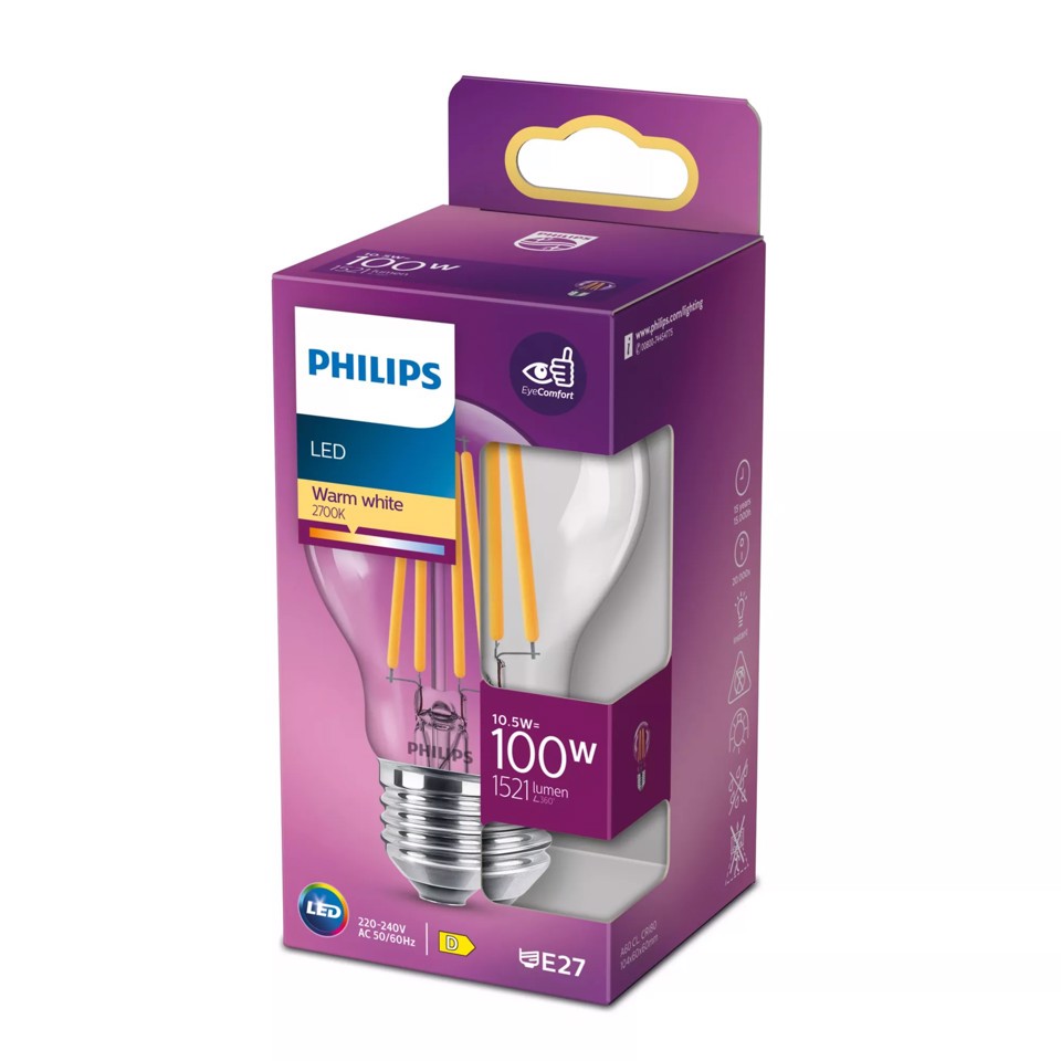 Philips Lampadina trasparente a filamento - 100 W A60 E27
