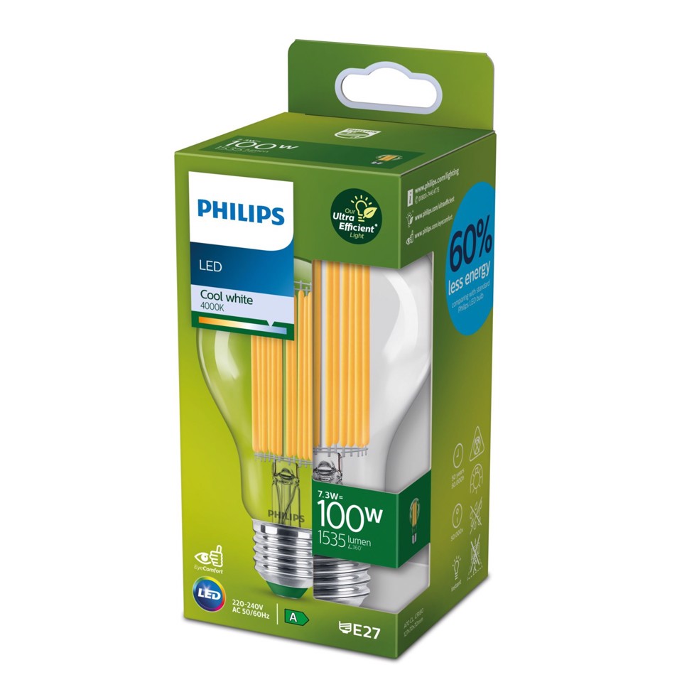 Philips Lampadina trasparente a filamento 100 W A70 E27