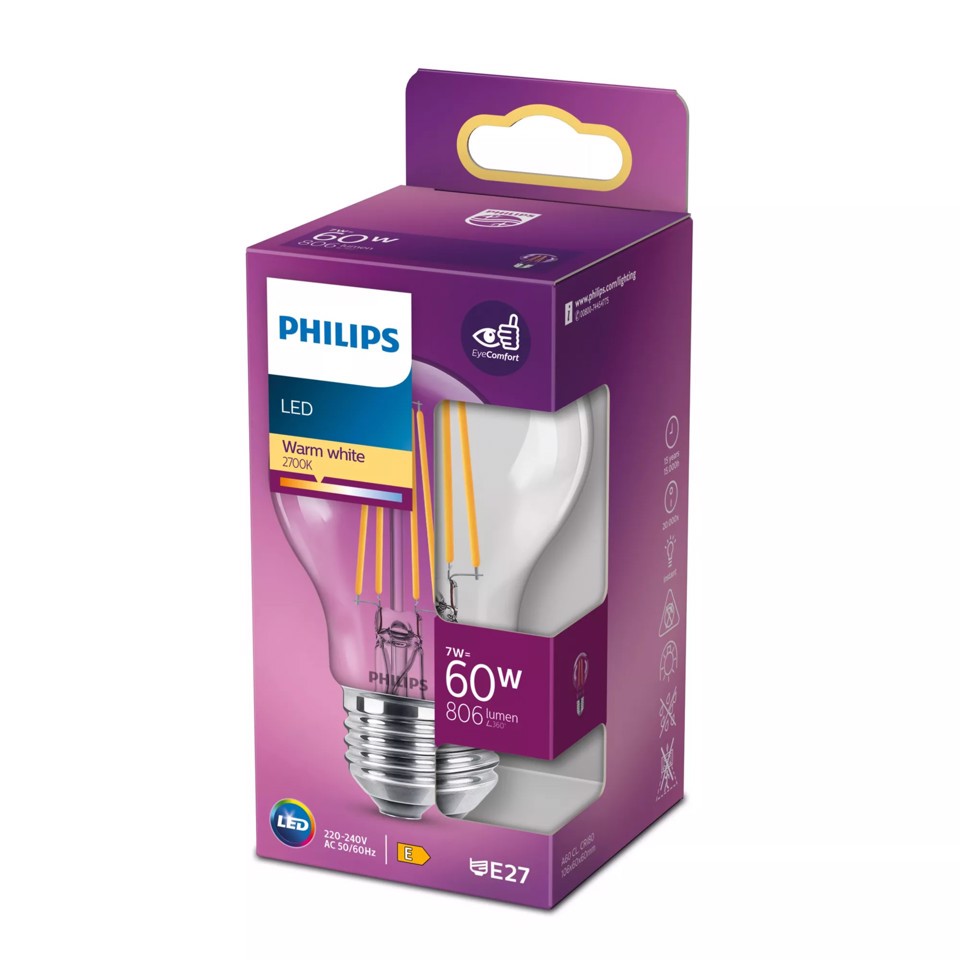 Philips Lampadina trasparente a filamento - 60 W A60 E27