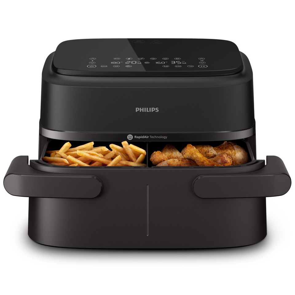 Philips Serie 1000 Airfryer con cestello flessibile/doppio, friggitrice ad aria da 7.1L, 10 metodi di cottura, App per ricette NA150/00