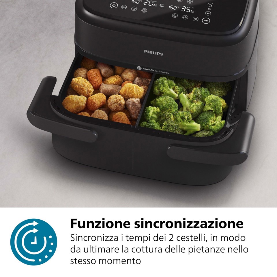 Philips Serie 1000 Airfryer con cestello flessibile/doppio, friggitrice ad aria da 7.1L, 10 metodi di cottura, App per ricette NA150/00