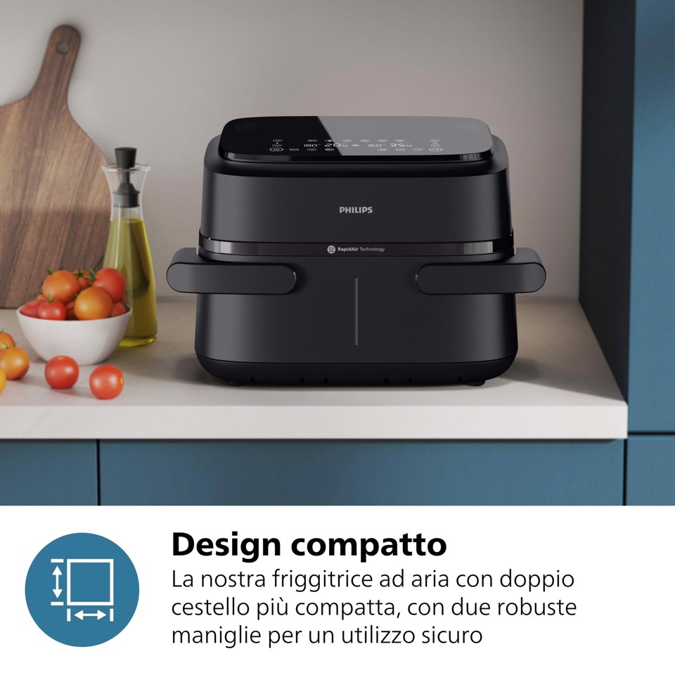 Philips Serie 1000 Airfryer con cestello flessibile/doppio, friggitrice ad aria da 7.1L, 10 metodi di cottura, App per ricette NA150/00