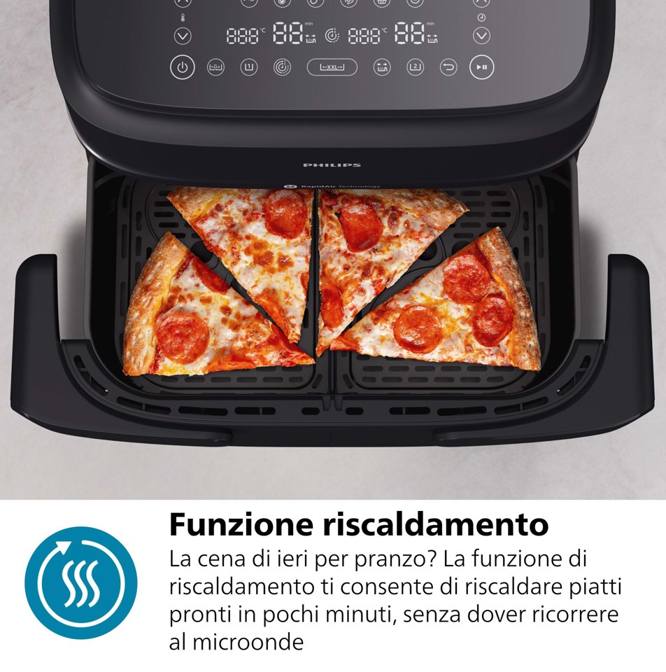 Philips Serie 1000 Airfryer con cestello flessibile/doppio, friggitrice ad aria da 7.1L, 10 metodi di cottura, App per ricette NA150/00