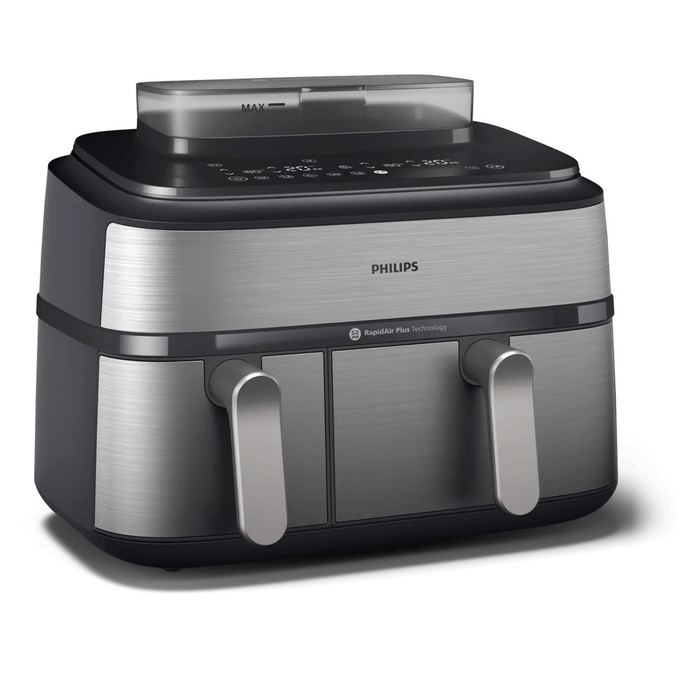 Philips Serie 5000 Airfryer doppio cestello con vapore, Friggitrice ad aria da 9.0L, 19 metodi di cottura, Pulizia cestello automatica, App ricette, NA555/00