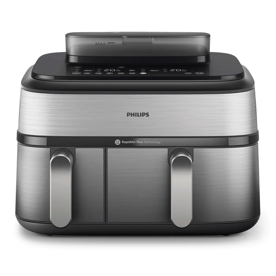 Philips Serie 5000 Airfryer doppio cestello con vapore, Friggitrice ad aria da 9.0L, 19 metodi di cottura, Pulizia cestello automatica, App ricette, NA555/00