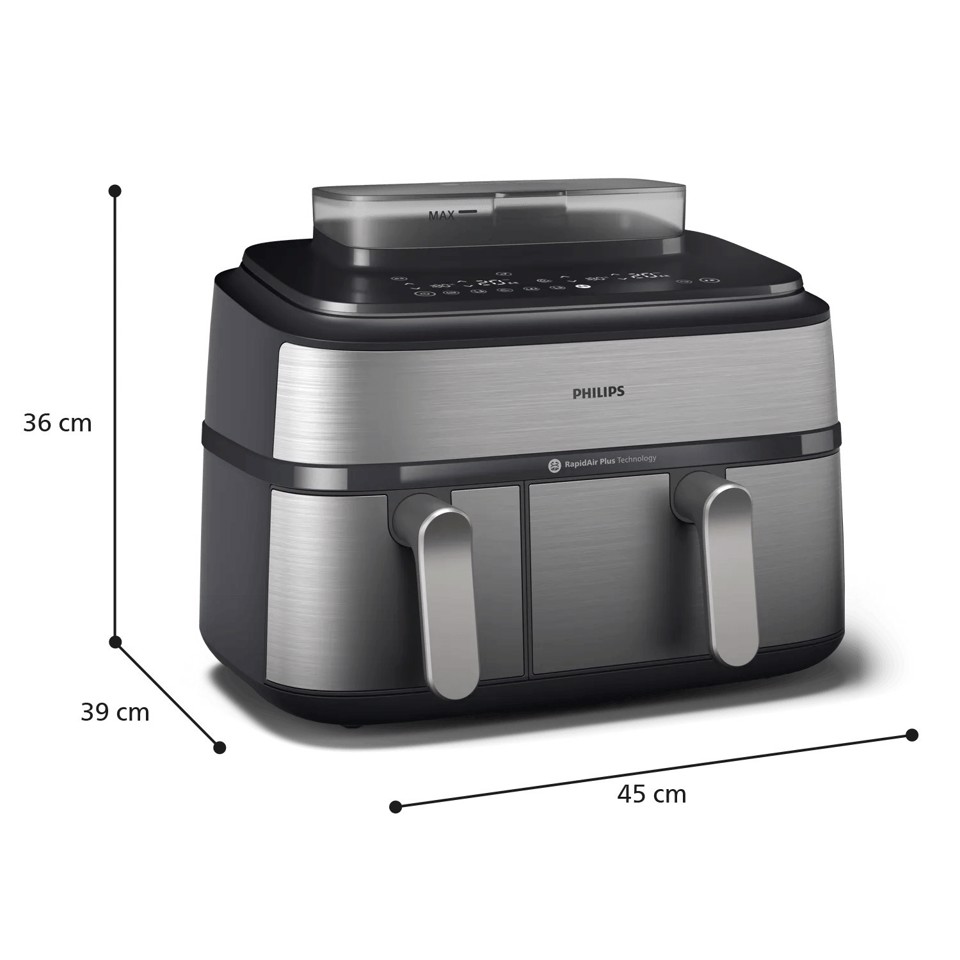 Philips Serie 5000 Airfryer doppio cestello con vapore, Friggitrice ad aria da 9.0L, 19 metodi di cottura, Pulizia cestello automatica, App ricette, NA555/00