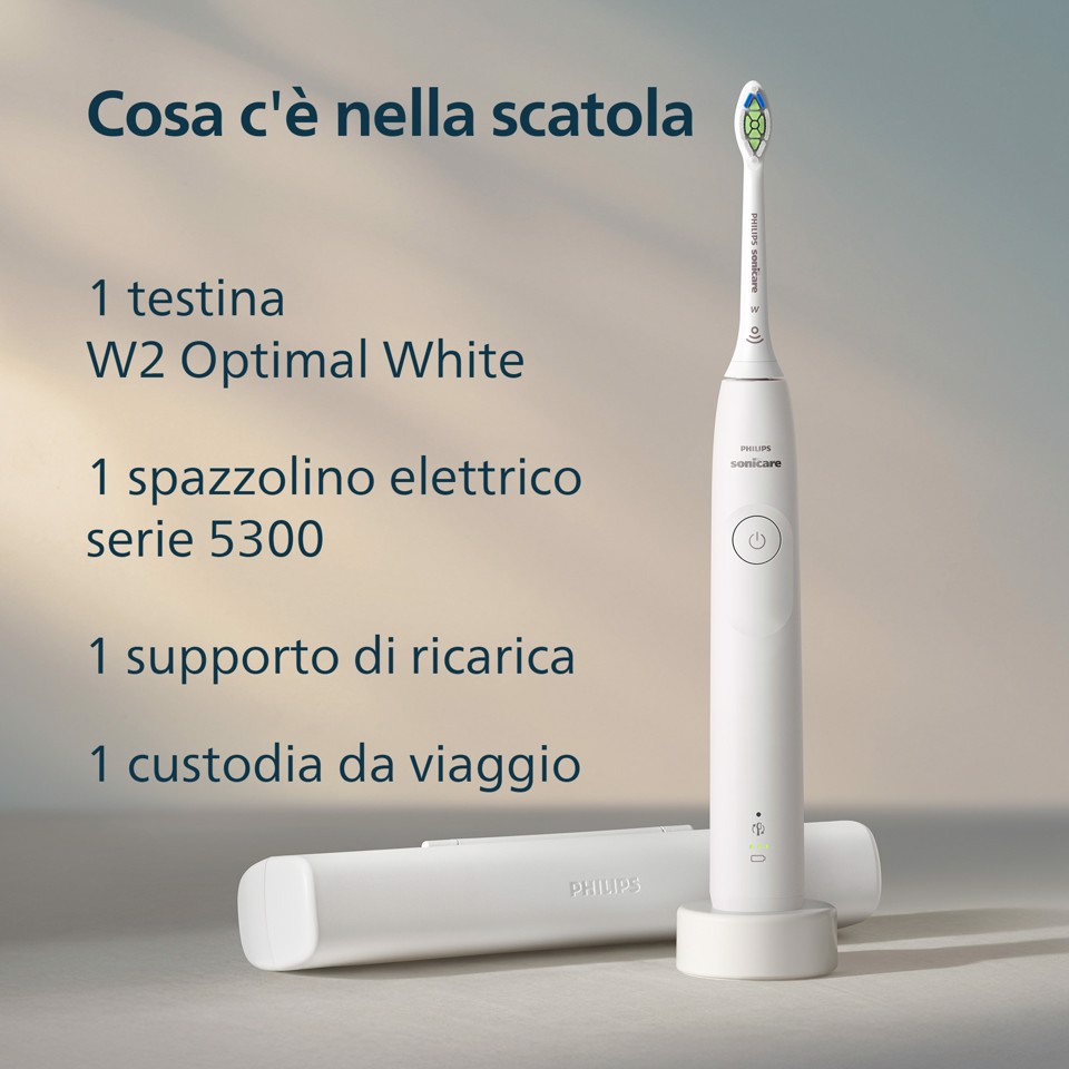 Philips Sonicare serie 5300 Sonicare Spazzolino elettrico sonico con base di ricarica e sensore di pressione colore bianco HX7108/02