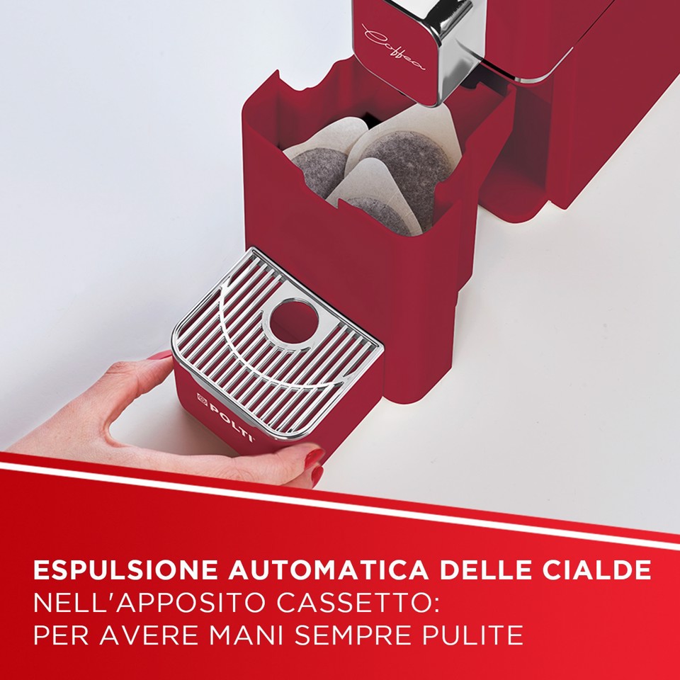 Polti Coffea S15R, macchina da caffè a cialde E.S.E. da 44 m con espulsione automatica delle cialde nell'apposito cassetto, serbatoio removibile da 0,85 l