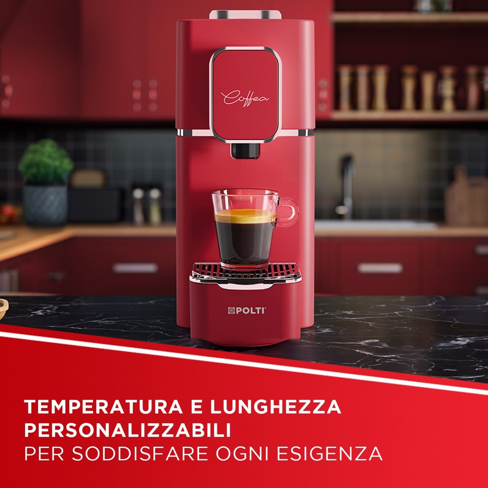 Polti Coffea S15R, macchina da caffè a cialde E.S.E. da 44 m con espulsione automatica delle cialde nell'apposito cassetto, serbatoio removibile da 0,85 l