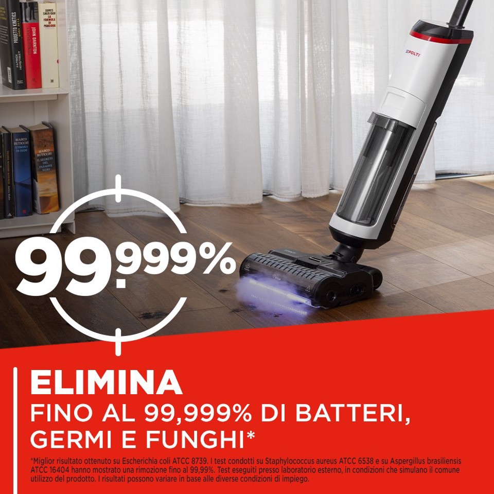 Polti RollySteam WD30C, lavapavimenti senza filo, che aspira, lava e igienizza con il vapore, senza detersivi
