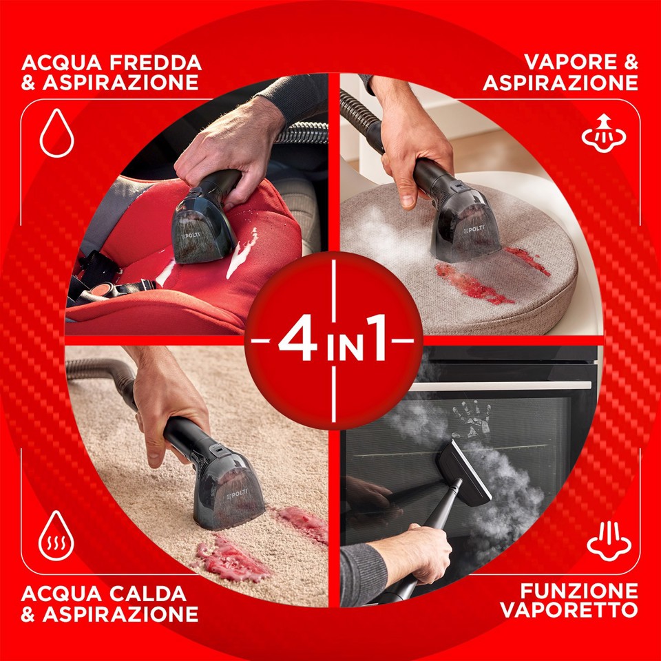 Polti StainOver SC30, lavatappeti con funzione pulitore a vapore, 4 funzioni in 1