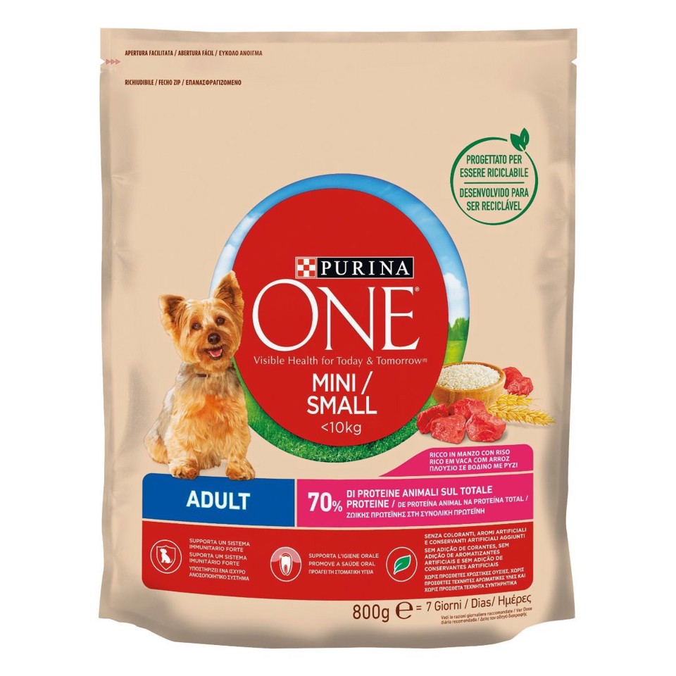 Purina ONE 12322833 cibo secco per cani adulti Manzo e riso 800g