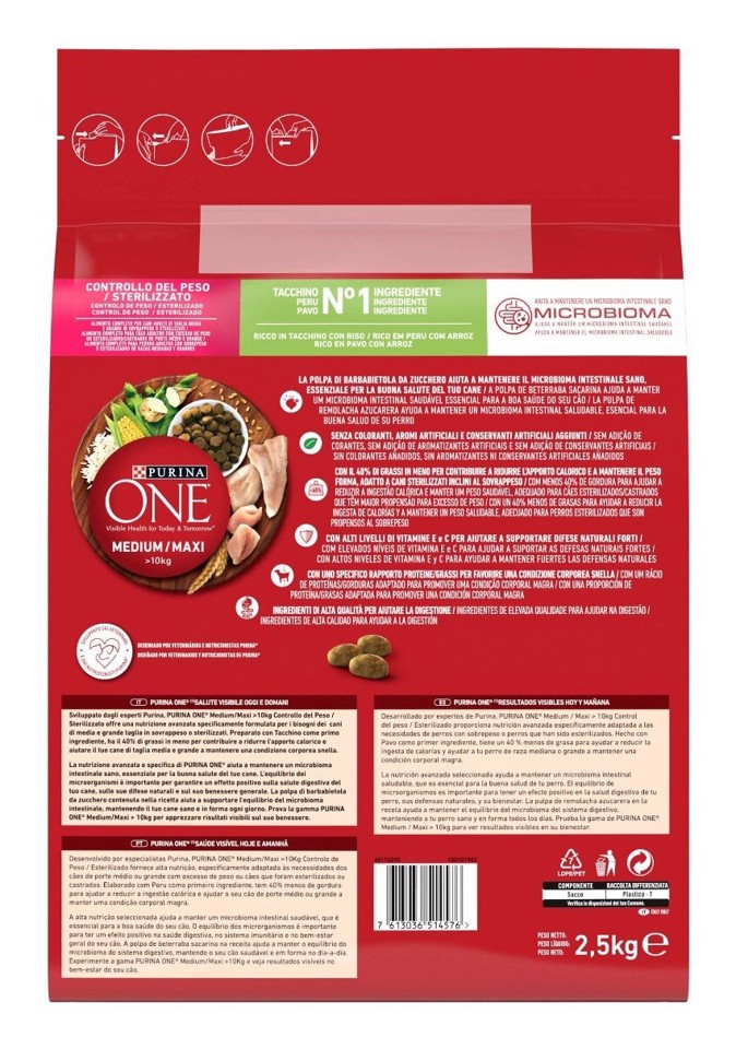 Purina ONE 12370117 Cibo secco Riso e Tacchino per cane Adulto Sterilizzato 2,5 kg