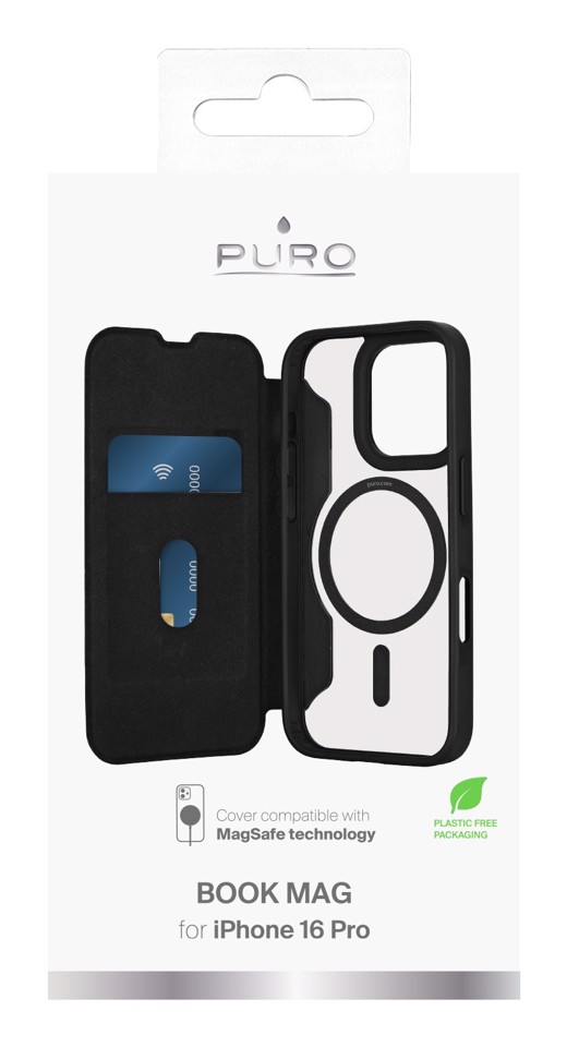 PURO Book Mag 2 custodia per cellulare 16 cm (6.3") Custodia a libro Nero, Trasparente