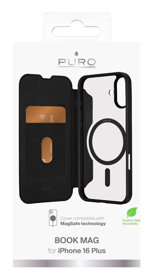 PURO Book Mag 2 custodia per cellulare 17 cm (6.7") Custodia a libro Nero, Trasparente