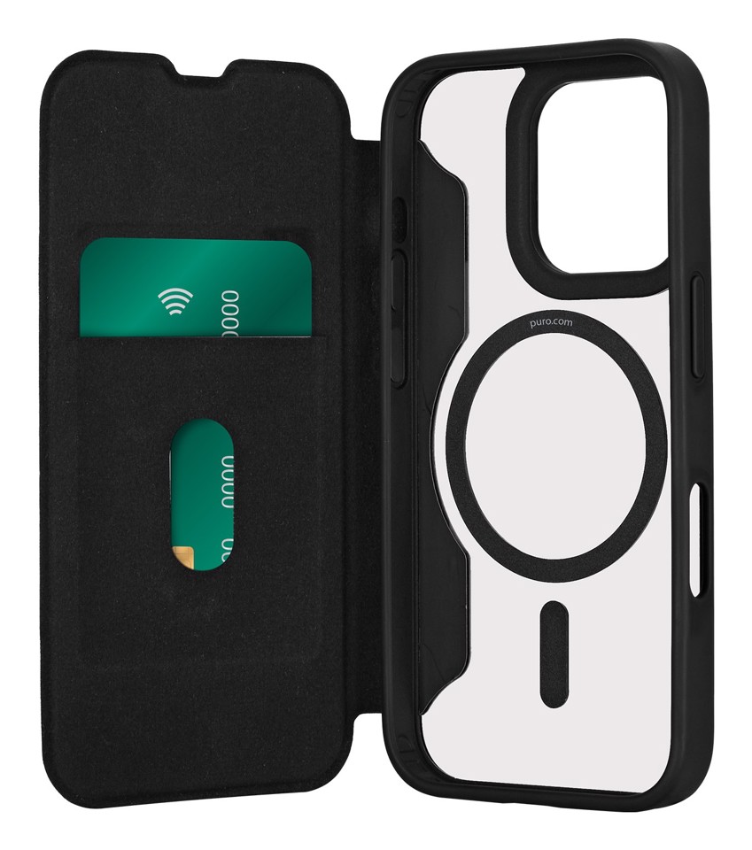 PURO Book Mag 2 custodia per cellulare 17,5 cm (6.9") Custodia a libro Nero, Trasparente