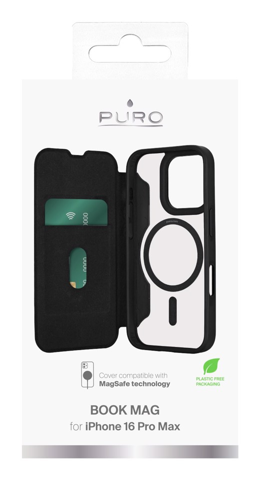 PURO Book Mag 2 custodia per cellulare 17,5 cm (6.9") Custodia a libro Nero, Trasparente