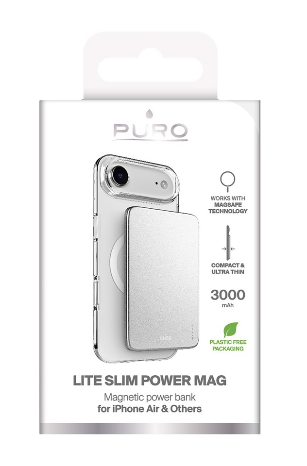 PURO Lite Slim Power Mag Polimeri di litio (LiPo) 3000 mAh Carica wireless Argento