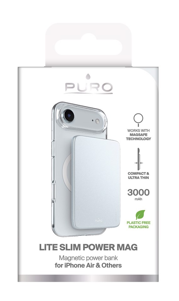 PURO Lite Slim Power Mag Polimeri di litio (LiPo) 3000 mAh Carica wireless Blu
