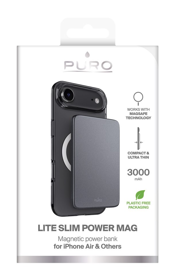 PURO Lite Slim Power Mag Polimeri di litio (LiPo) 3000 mAh Carica wireless Nero