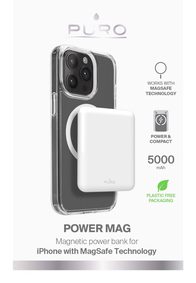 PURO Power Mag 5000 mAh Carica wireless Bianco
