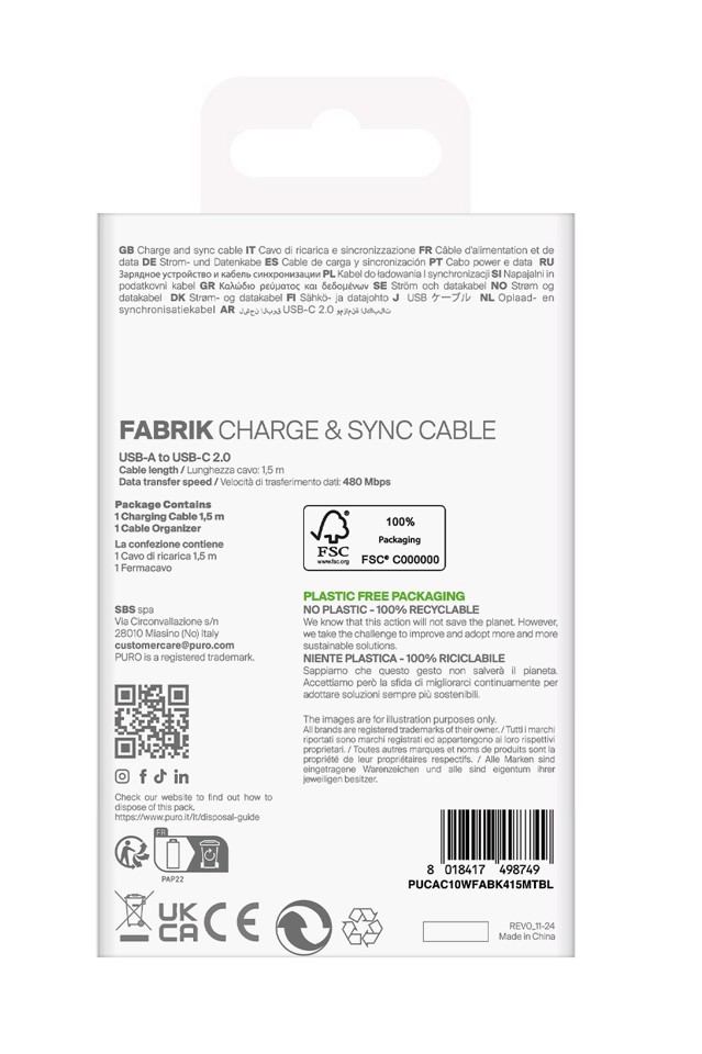 PURO PUCAC10WFABK415MTBL cavo USB USB 2.0 1,5 m USB A USB C Blu