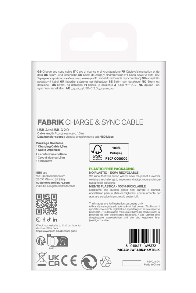 PURO PUCAC10WFABK415MTBLK cavo USB USB 2.0 1,5 m USB A USB C Nero