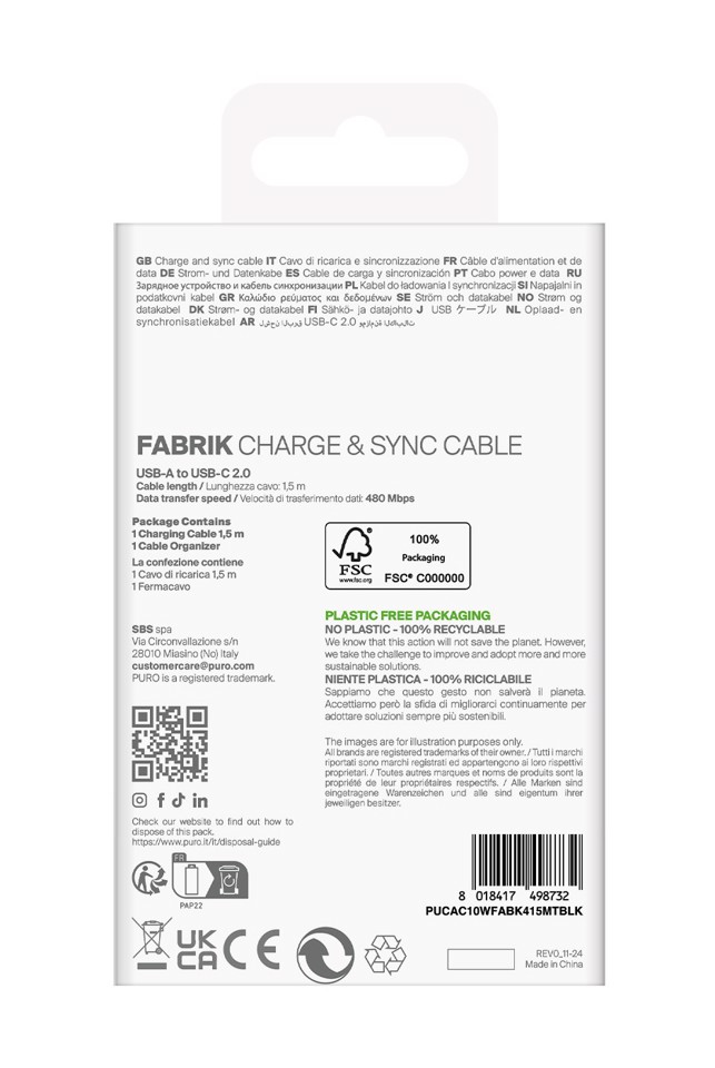 PURO PUCAC10WFABK415MTBLK cavo USB USB 2.0 1,5 m USB A USB C Nero