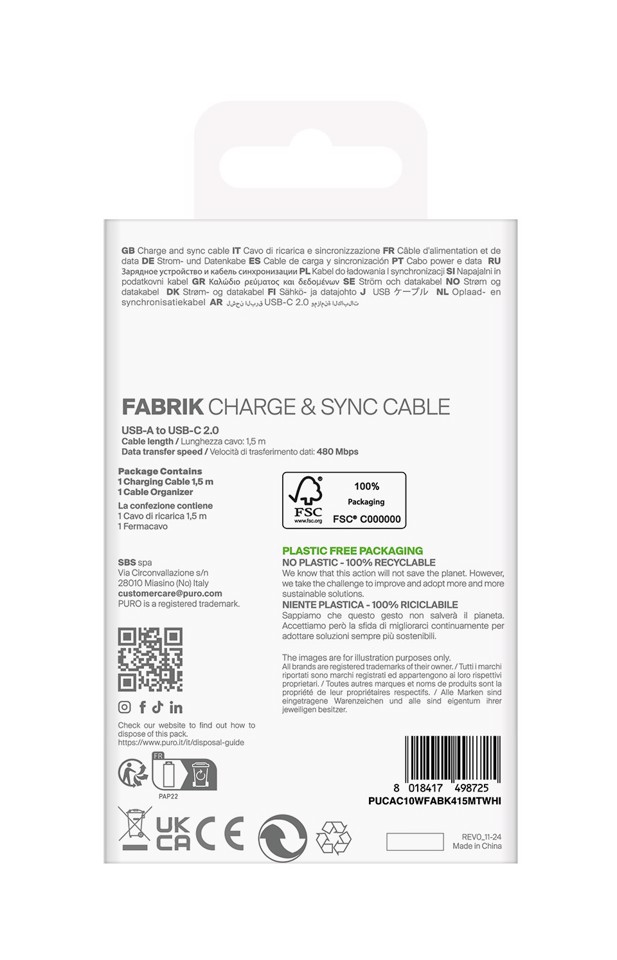 PURO PUCAC10WFABK415MTWHI cavo USB USB 2.0 1,5 m USB A USB C Bianco