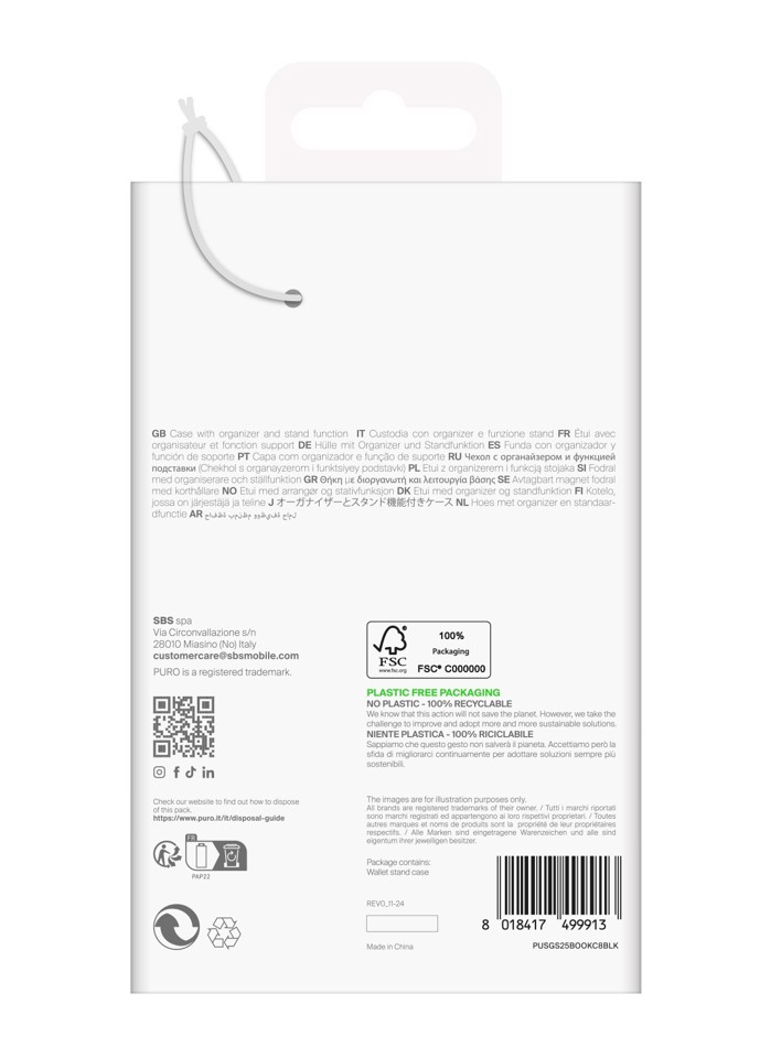 PURO PUSGS25BOOKC8BLK custodia per cellulare 15,8 cm (6.2") Custodia a borsellino Nero