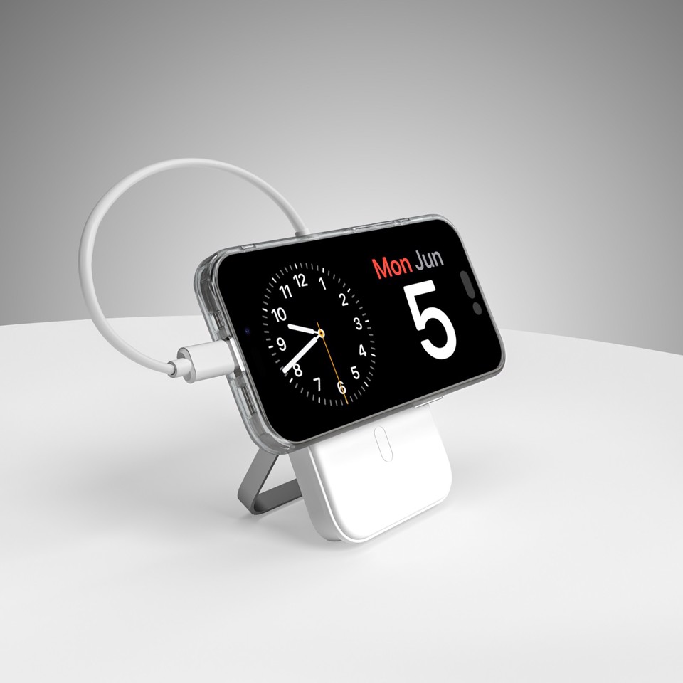 PURO Stand Power Mag Polimeri di litio (LiPo) 5000 mAh Carica wireless Argento, Bianco