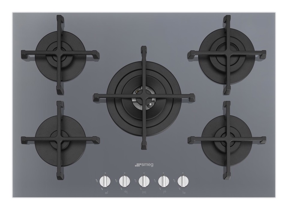 Smeg PIANO GAS 5F 75CM SILVER VETRO Argento Da incasso 72 cm 5 Fornello(i)