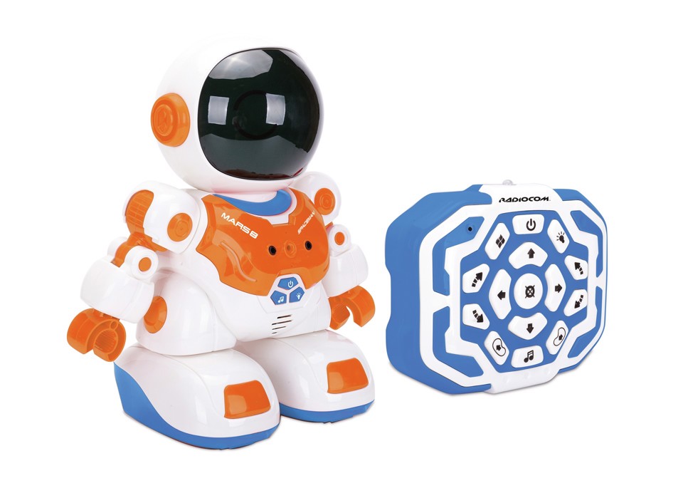 RADIOCOM Mars 8 Spaceman - Robot RC Ad Infrarossi Con Luci E Suoni 23 cm, Funzioni: Movimenti Avanti, Indietro, Destra, Sinistra, Musica, Demo, Batterie Non Incluse