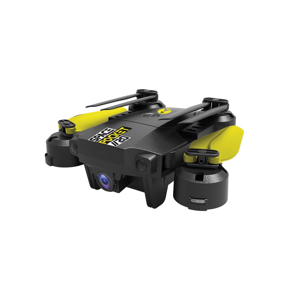 Radiofly Spacepocket // 20 - Drone 12*10*3 cm, RC 2.4 GHz, 8 Funzioni, Giroscopio, Fermoposizione, Bussola, Funzioni Partenza Lancio, Wi-Fi Camera 720p, App Per Vedere Foto, Video E Per Pilotare, Decollo E Atterraggio Assistiti, Batterie Trasmettitore Non Incluse