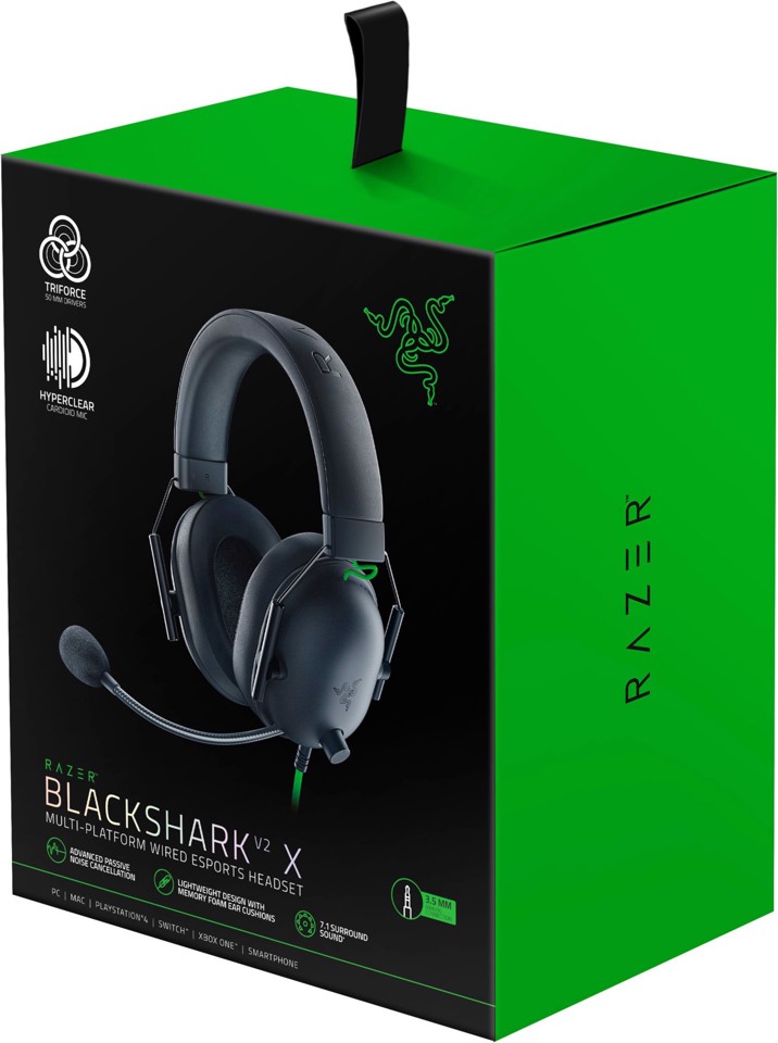 Razer Blackshark V2 X Auricolare Cablato A Padiglione Giocare Nero, Verde