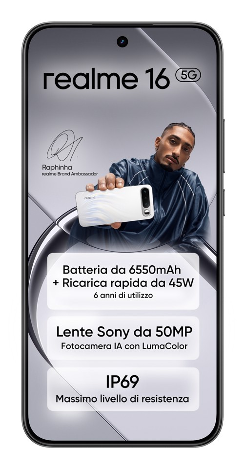 realme 16 5G 16,7 cm (6.57") Doppia SIM Android 16.0 USB tipo-C 8 GB 256 GB 6550 mAh Nero