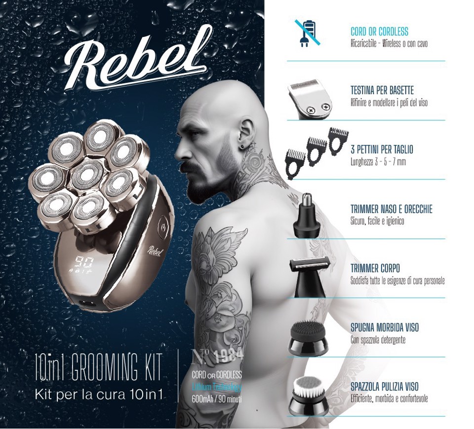 Rebel Kit per la cura di barba e capelli 10 in 1 WET&DRY - by XD
