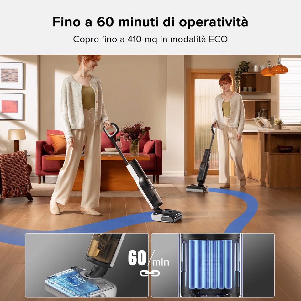 Roborock F25 Lavapavimenti per Umido e Secco, 20.000 Pa, Autopulizia con asciugatura a 90°C, Zero Grovigli, 180° UltraPiatto, Pulizia Bidirezionale, per Parquet e Piastrelle