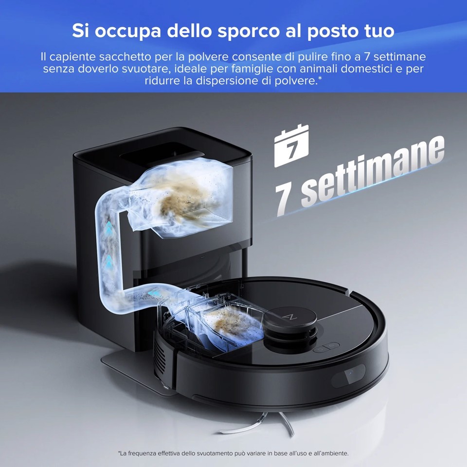Roborock Q7 TF+ Robot Aspirapolvere e Lavapavimenti con Stazione Svuotamento Automatico della Polvere, Aspirazione 10.000 Pa, Quantità d'acqua Regolabile per il Lavaggio, Doppio Sistema Anti-groviglio, Auto Boost sui Tappeti