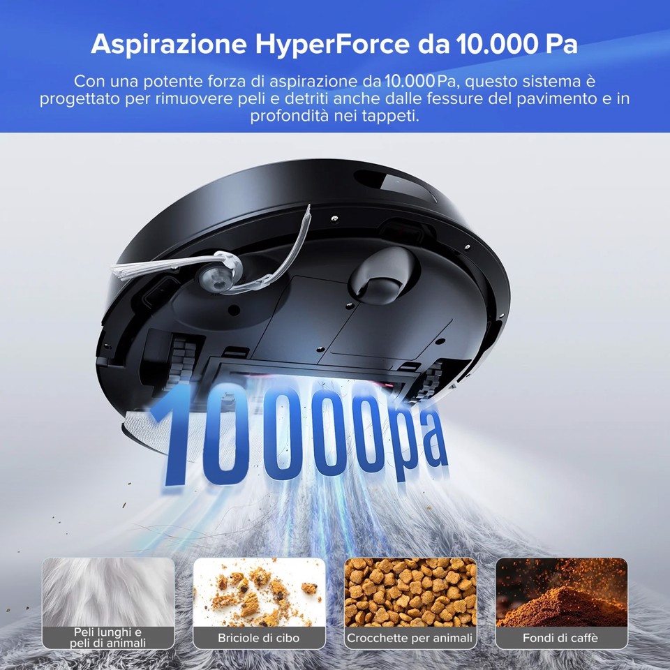 Roborock Q7 TF+ Robot Aspirapolvere e Lavapavimenti con Stazione Svuotamento Automatico della Polvere, Aspirazione 10.000 Pa, Quantità d'acqua Regolabile per il Lavaggio, Doppio Sistema Anti-groviglio, Auto Boost sui Tappeti