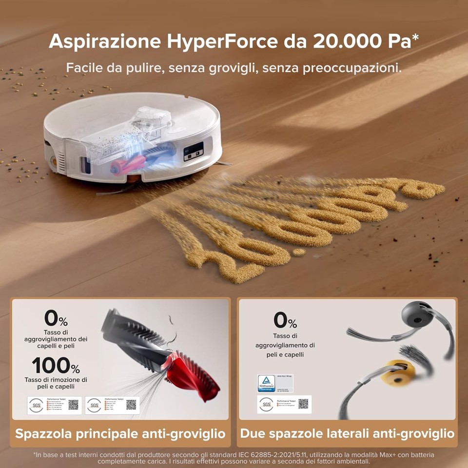 Roborock Qrevo Curv 2 FlowX Robot Aspirapolvere e Lavapavimenti, 270mm Autopulizia Rullo, Aspirazione 20.000 Pa, Protezione Rullo per Tappeti Asciutti, Stazione Multifunzionale, Videochiamata, Hello Rocky
