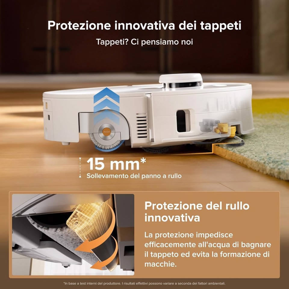 Roborock Qrevo Curv 2 FlowX Robot Aspirapolvere e Lavapavimenti, 270mm Autopulizia Rullo, Aspirazione 20.000 Pa, Protezione Rullo per Tappeti Asciutti, Stazione Multifunzionale, Videochiamata, Hello Rocky