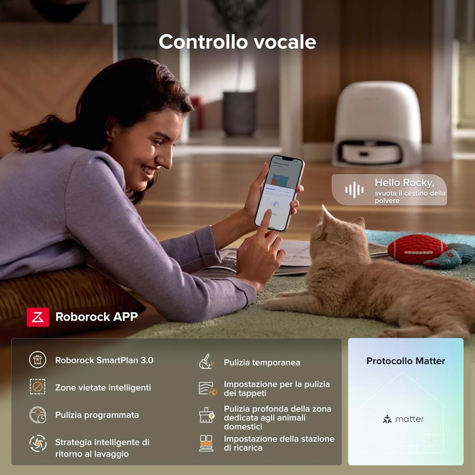 Roborock Qrevo Curv 2 FlowX Robot Aspirapolvere e Lavapavimenti, 270mm Autopulizia Rullo, Aspirazione 20.000 Pa, Protezione Rullo per Tappeti Asciutti, Stazione Multifunzionale, Videochiamata, Hello Rocky