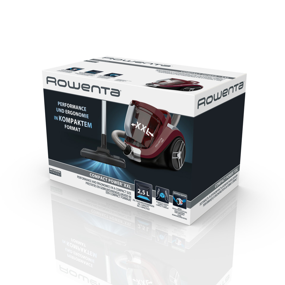 Rowenta Compact Power RO4873 Aspirapolvere a Traino Senza Sacco, capacità Contenitore Polvere XXL, Animal Care Kit, 550 W, Rosso