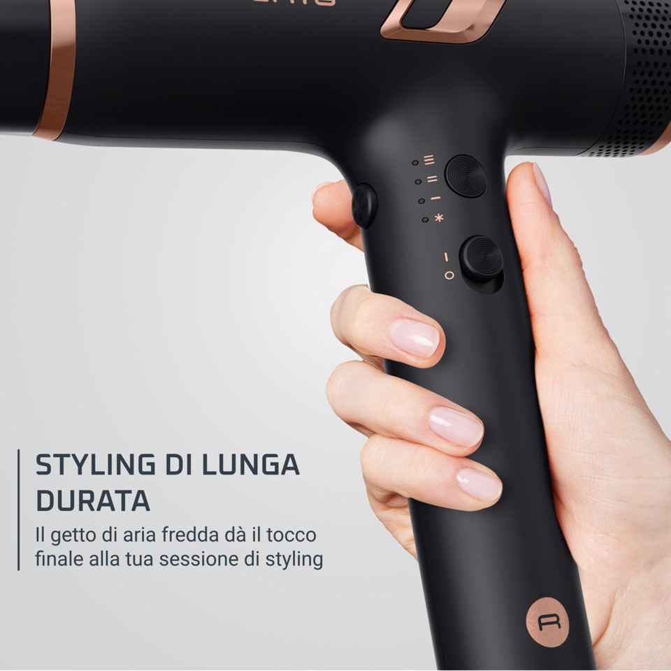 Rowenta Nano Asciugacapelli Brushless Compatto ad Alta Velocità, Boost di Ioni Antistatici e Sensore di Temperatura per Capelli Setosi e Luminosi, 3 Impostazioni di Velocità/Temperatura, HY8310