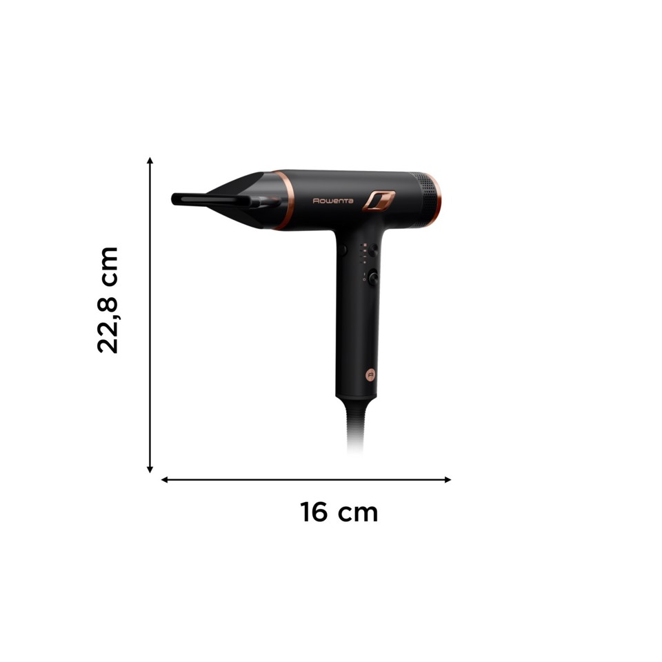 Rowenta Nano Asciugacapelli Brushless Compatto ad Alta Velocità, Boost di Ioni Antistatici e Sensore di Temperatura per Capelli Setosi e Luminosi, 3 Impostazioni di Velocità/Temperatura, HY8310