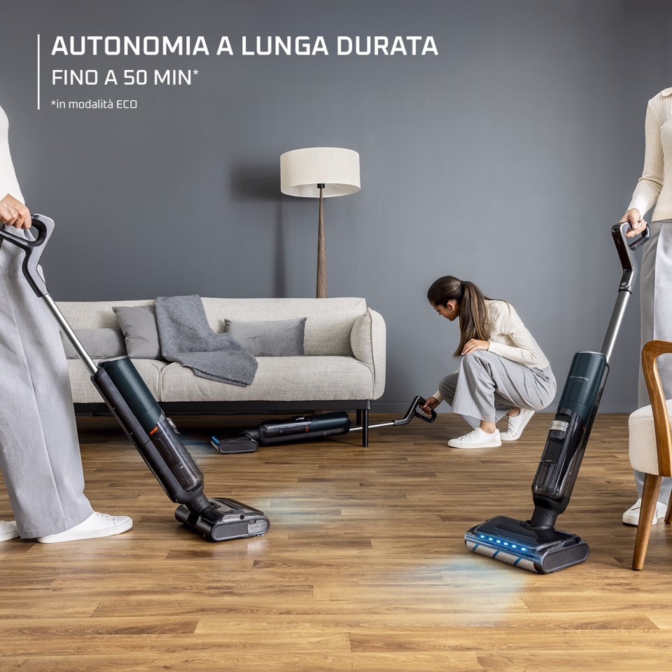 Rowenta X-Clean 7 , Lavapavimenti Senza Fili, Autonomia 50', Tecnologia Smart, Assistente Vocale, Autopulizia e Asciugatura, Luci Led, Pulizia Bordi, GZ5736