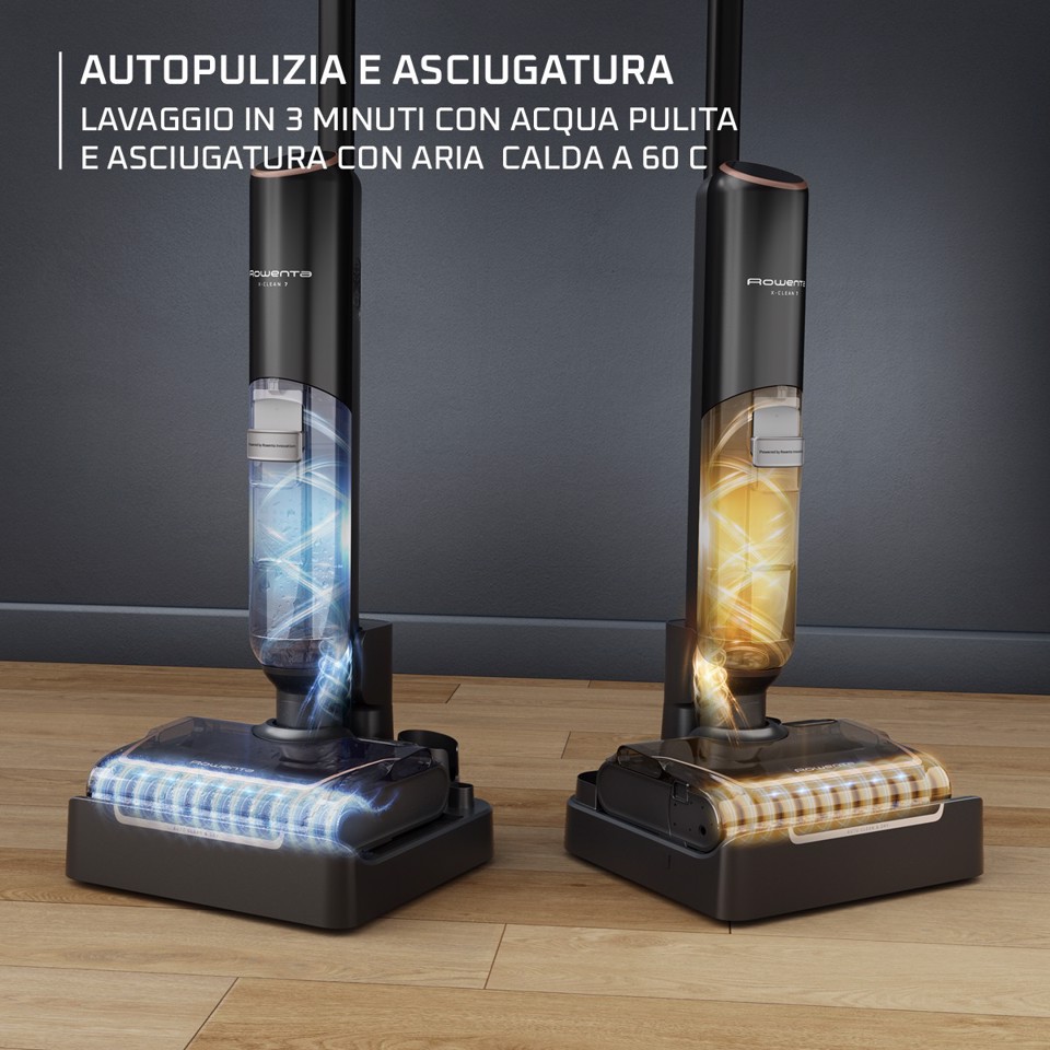 Rowenta X-Clean 7 , Lavapavimenti Senza Fili, Autonomia 50', Tecnologia Smart, Assistente Vocale, Autopulizia e Asciugatura, Luci Led, Pulizia Bordi, GZ5736