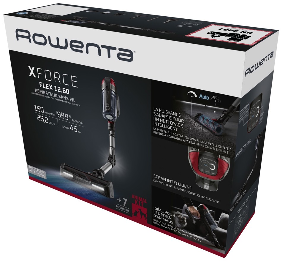 Rowenta X-Force Flex 12.60 RH98A7WO aspirapolvere senza filo Rosso, Grigio Senza sacchetto